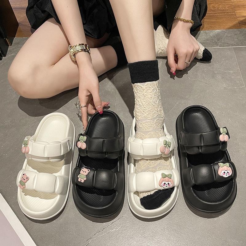 Dép sandal 2 quai ngang đế đúc độn cho nữ đi học đi chơi đi biển chống trơn trượt siêu cute - DL169 - Trắng trơn