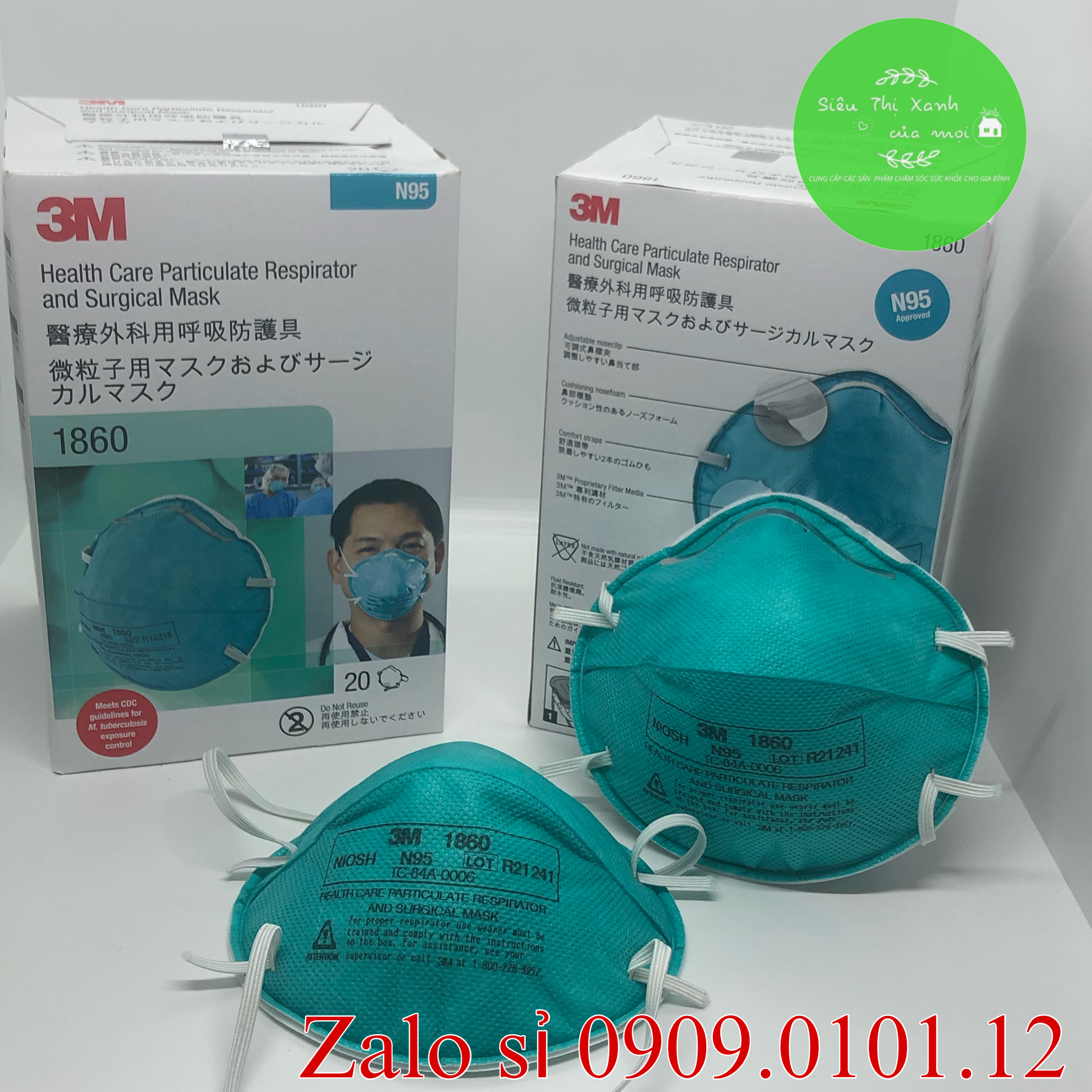 Khẩu trang 3m 1860 chính hãng hộp 20 cái, khẩu trang n95 mask đệm mũi cao cấp đạt tiêu chuẩn NIOSH (Mỹ)