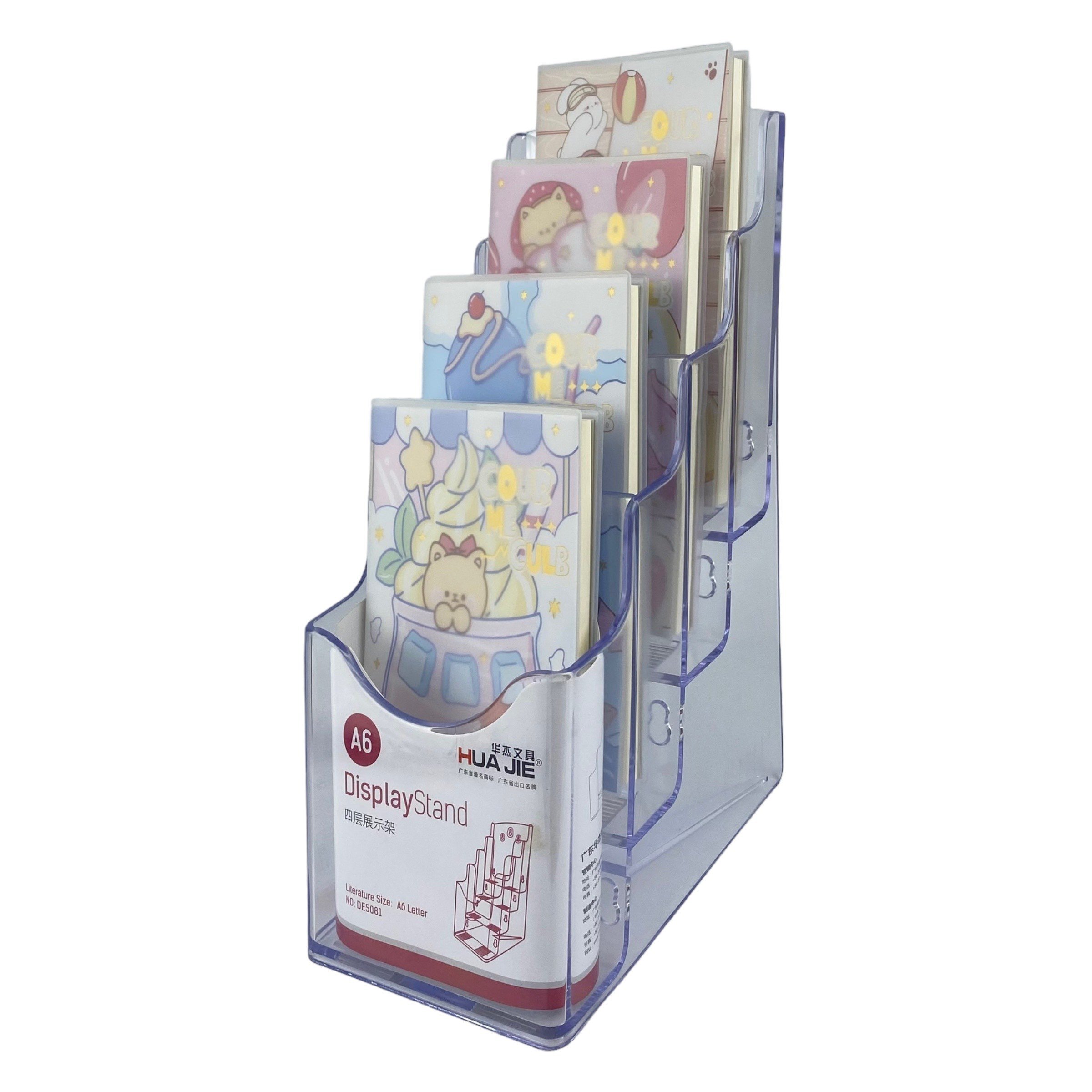 Kệ nhựa nhiều giấy 4 ngăn Hua Jie DE5081 A6 đứng