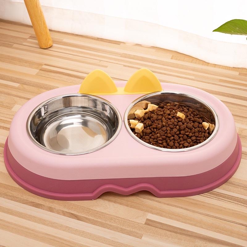 Bát ăn đôi siêu đáng yêu lõi inox cho thú cưng, chó mèo