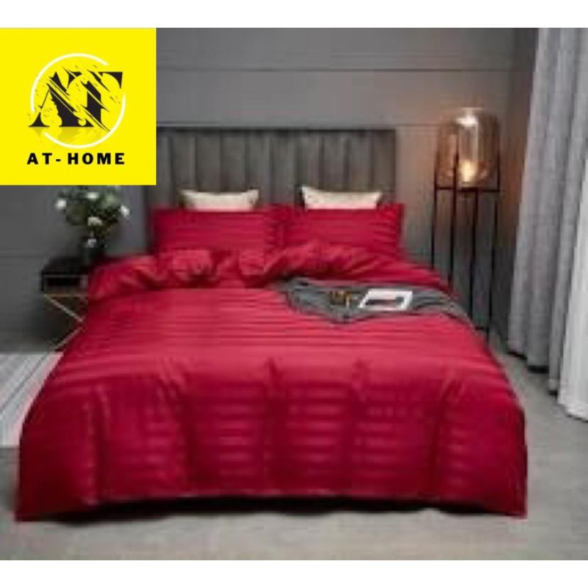 Bộ 4 Món Ga Gối SỌC 3F Vải Cotton Lụa Hàng Chuyên Cho Gia Đình Và Khách Sạn - Đỏ Mận - LAN PHAM BEDDING