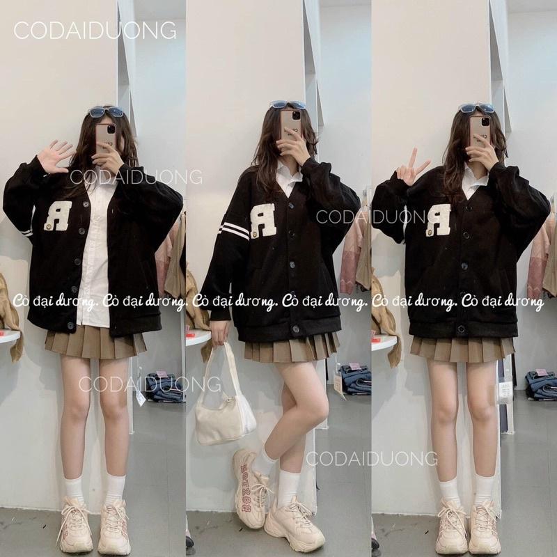 Bomber cardigan chữ R vạch tay unisex siêu xinh thụng