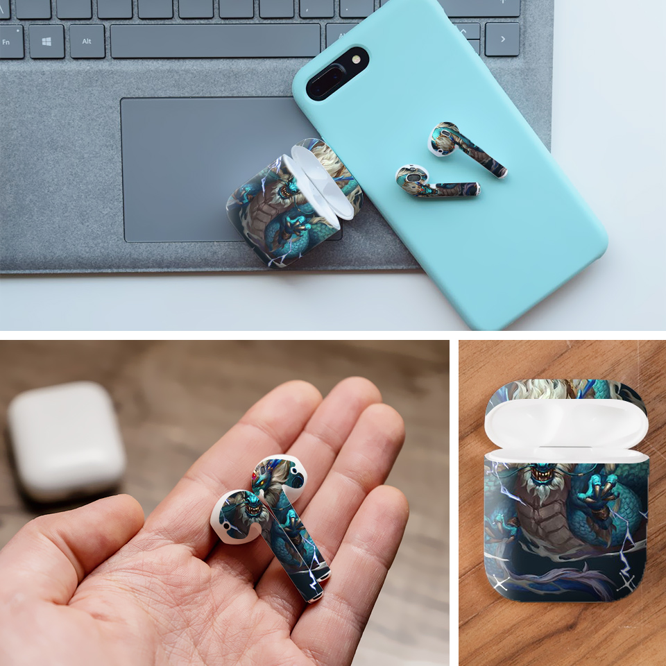 Miếng dán skin chống bẩn cho tai nghe AirPods in hình Rồng Dragon - dra019 (bản không dây 1 và 2)