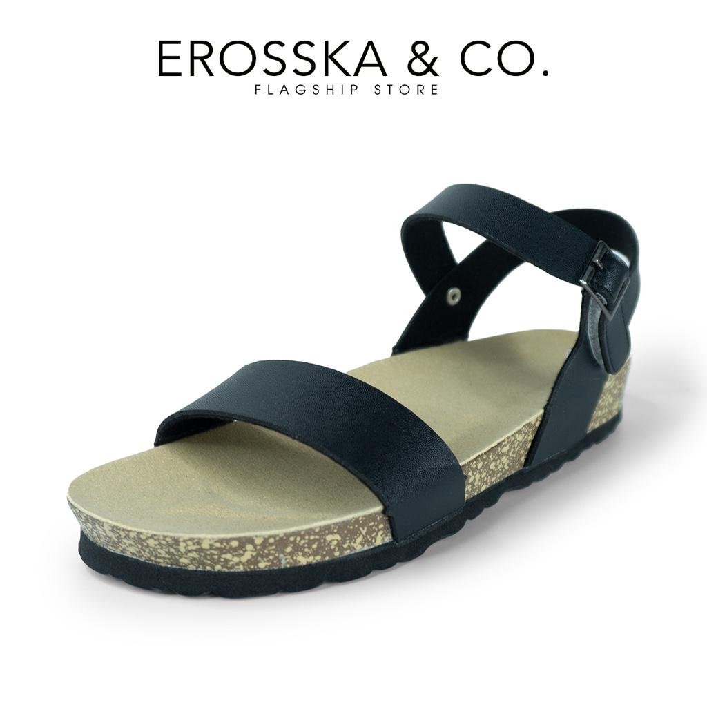 Erosska - Giày sandal đế trấu quai ngang hai màu đen trắng - DT004