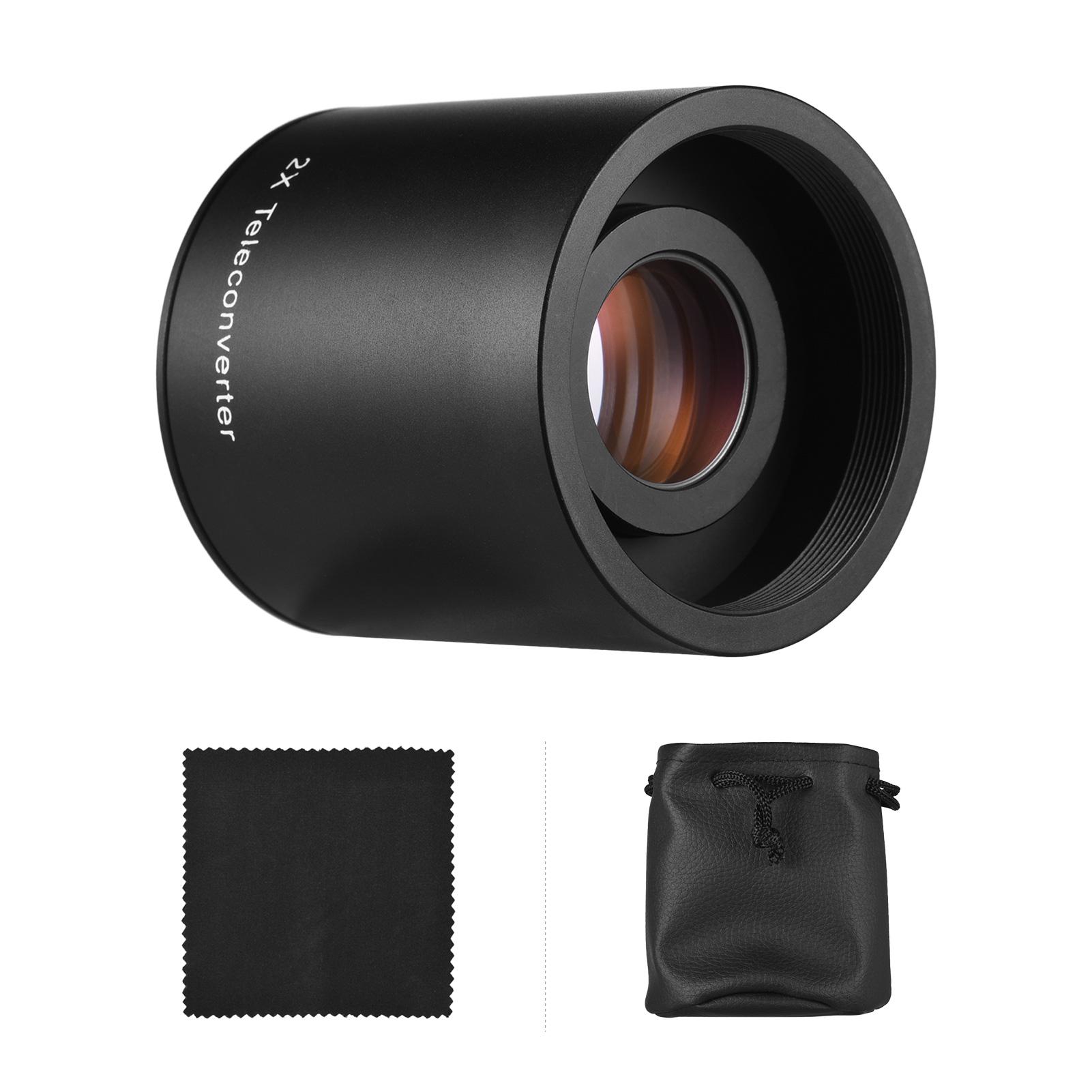2X Converter Teleconverter Magnification Lens Metal Material with Cleaning Cloth Carry Bag for T-Mount 420-800mm 500mm