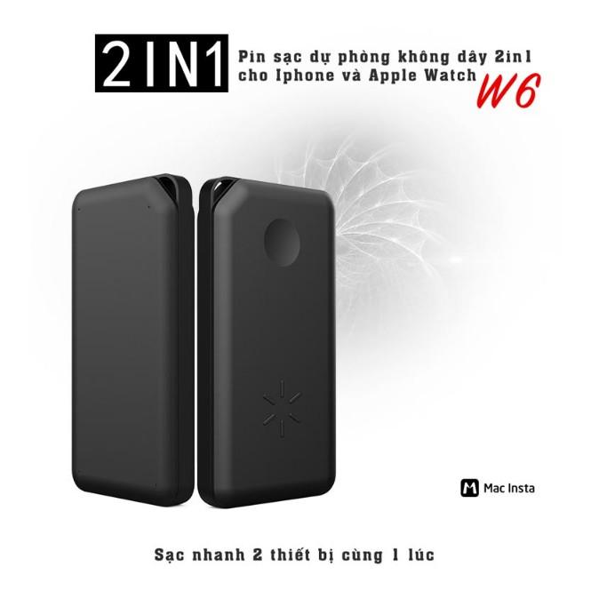 Pin sạc dự phòng không dây 10000mAh 2in1 W6 dành cho Iphone và Apple Watch