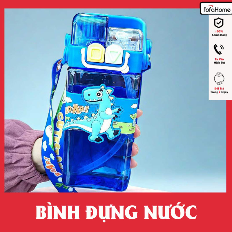 Bình Nước Nhựa Hình Vuông Cỡ Lớn 520ml Có Ống Hút Tiện Dụng Cho Học Sinh Tiểu Học Giao Hình Ngẫu Nhiên