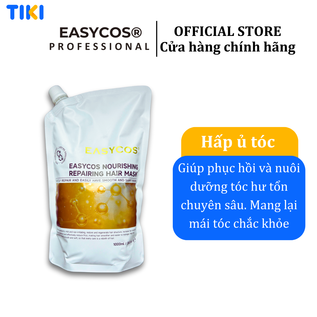 Kem Hấp Ủ Tóc EASYCOS  Mềm Mượt Chuyên Sâu, Phục Hồi Tóc Hư Tổn, Giảm Gãy Rụng 1000ml