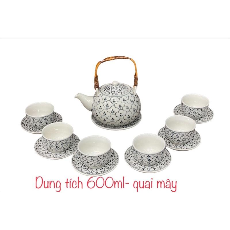 Bộ ấm trà dung tích 650ml hàng xuất khẩu Nhật, họa tiết vẽ thủ công hoa bèo. Gốm sứ Bát Tràng.