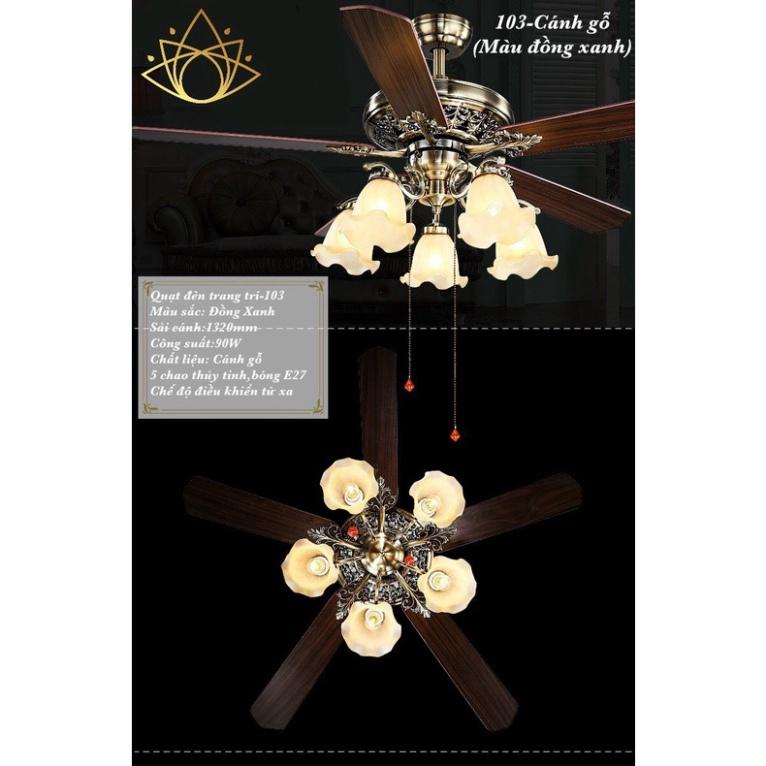 Quạt Trần Đèn 5 Cánh Gỗ Lõi Đồng Phong Cách Tân Cổ Điển,Tặng Bộ Điều Khiển Từ Xa,Động Cơ DC 6 Tốc Độ