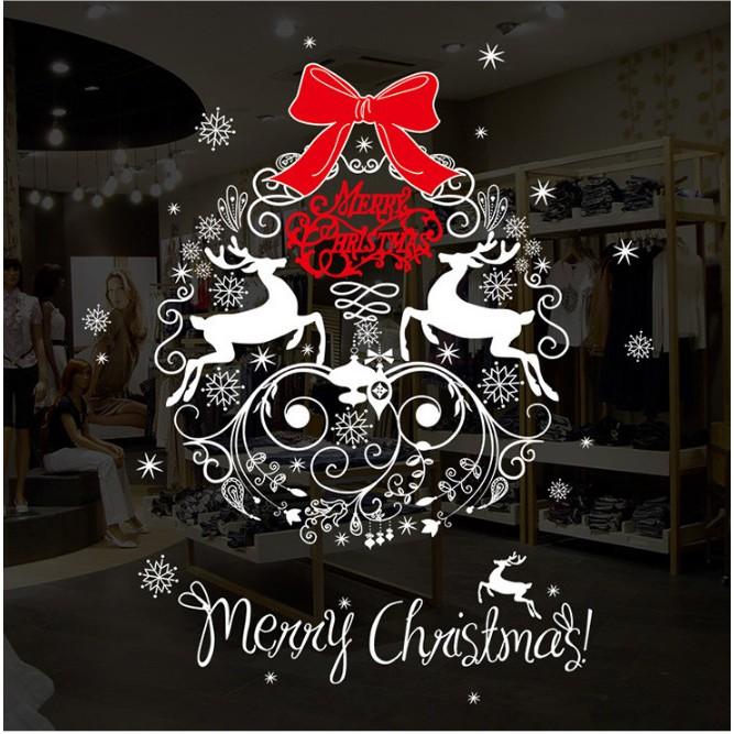 Decal trang trí noel vòng tròn nơ phong cách