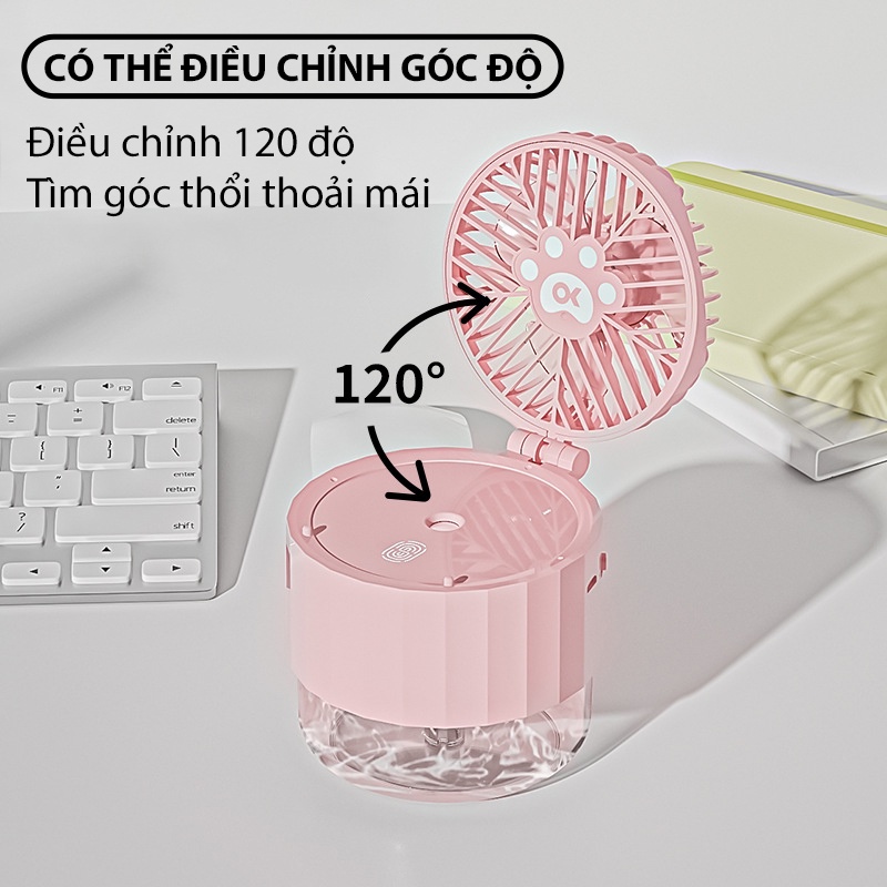 Quạt mini phun sương tích điện kết hợp đèn ngủ tiếng ồn thấp pin 1500mAh hàng nội địa trung - QMN04