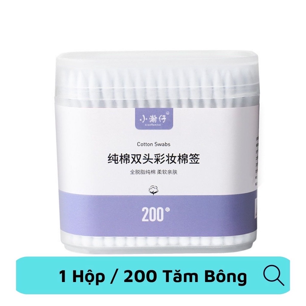 Hộp tăm bông ráy tai lớn 200c cao cấp  với 2 đầu tăm thiết kế hình dáng khác nhau làm sạch sâu bên trong ,  an toàn và tiện lợi