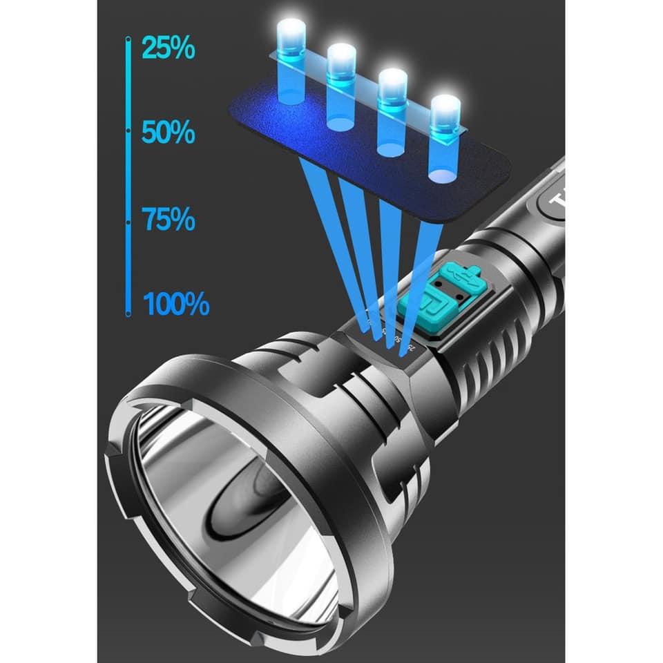 đèn pin cầm tay siêu sáng pha to có báo dung lượng pin tiện dụng đèn L826