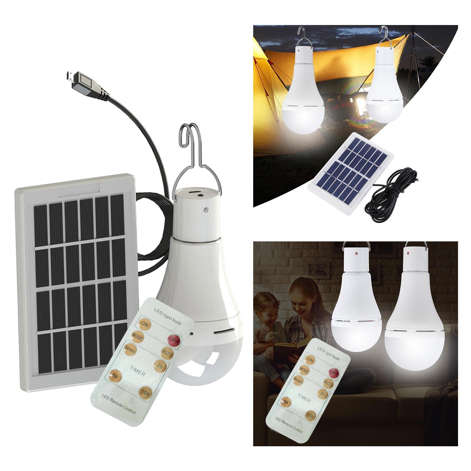 2x Solar Powered LED Light Bulb Tent Fishing Lamp Yard Camping Indoor Lighting