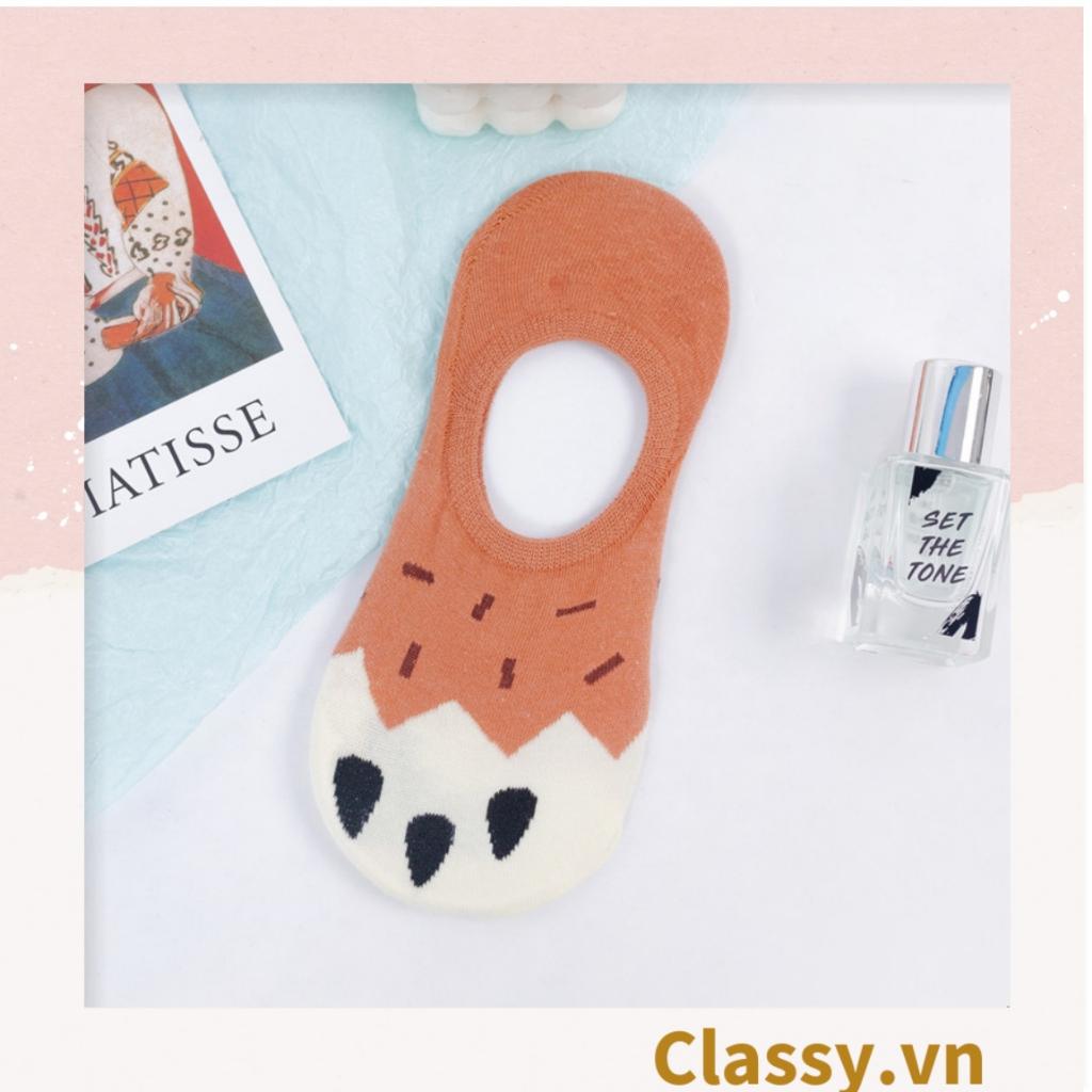 Tất cổ ngắn Classy, vớ cổ ngắn cotton họa tiết bàn chân phối hai màu dễ thương G1434