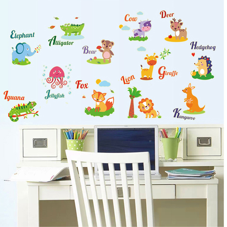 Decal dán tường dán các con thú tiếng anh phát sáng ban đêm ABQ9613