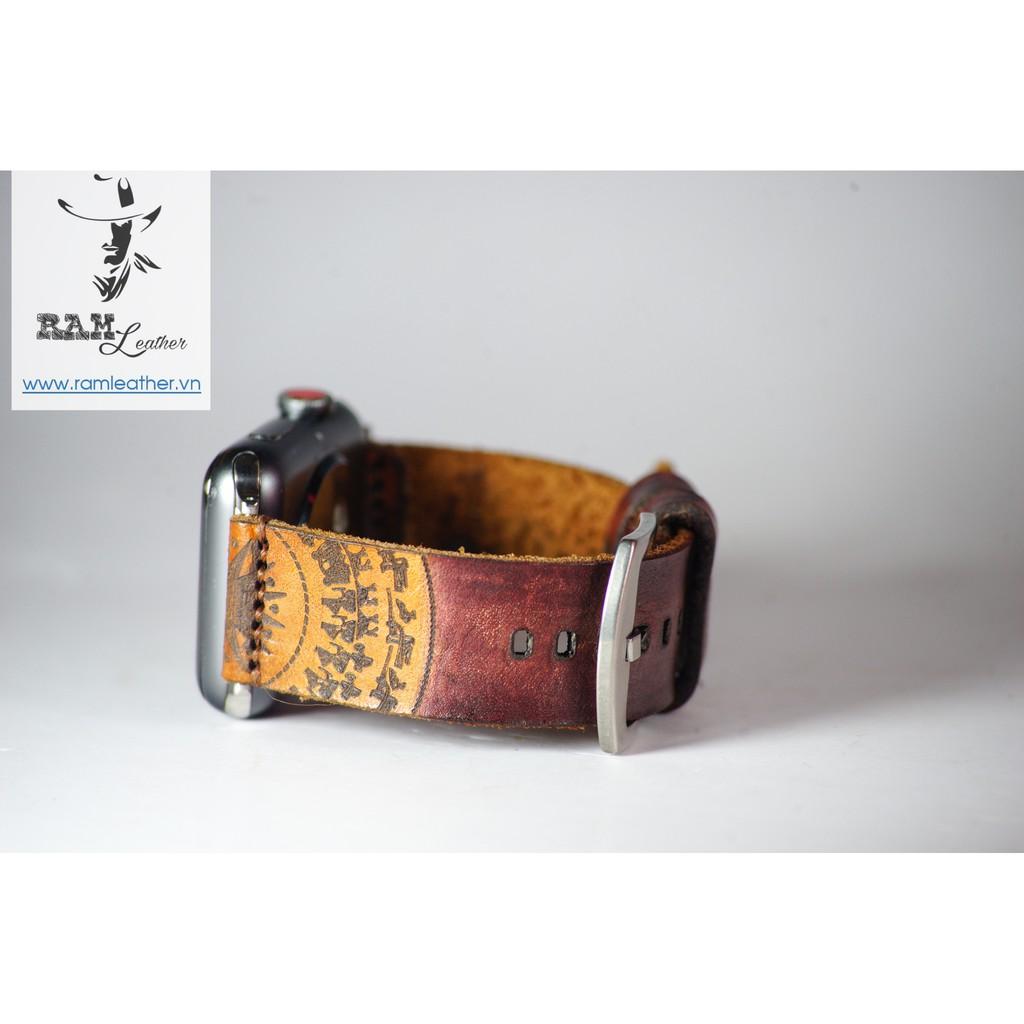 DÂY ĐỒNG HỒ DA BÒ VEGTAN Ý NHUỘM THỦ CÔNG MÀU BURGUNDY - RAM TRỐNG ĐỒNG SIMPLE