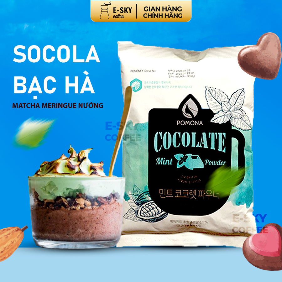 Bột Socola Bạc Hà POMONA Mint Chocolate Powder Nguyên Liệu Pha Chế Cà Phê, Latte, Mocha, Đá Xay, Sữa Lắc Hàn Quốc 800g