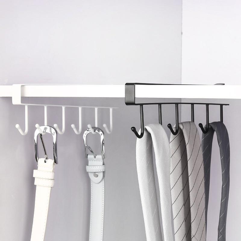 Giá 6 móc treo đồ đa năng tiện lợi gắn cài kẹp dưới tủ bếp tủ quần áo, kệ bàn để cốc ly, dụng cụ nấu ăn