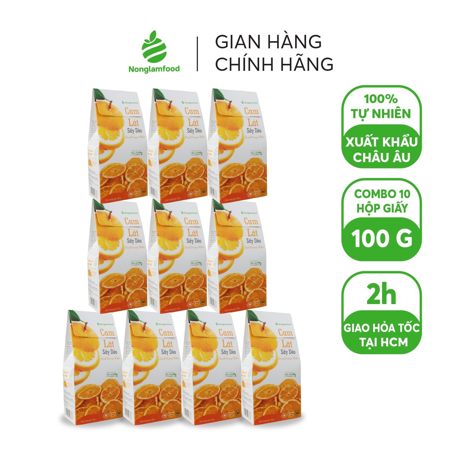 Combo 10 hộp Cam úc sấy dẻo Nonglamfood hộp 100g | Healthy Snack | Ăn vặt tốt cho sức khỏe | Trái cây sấy dẻo