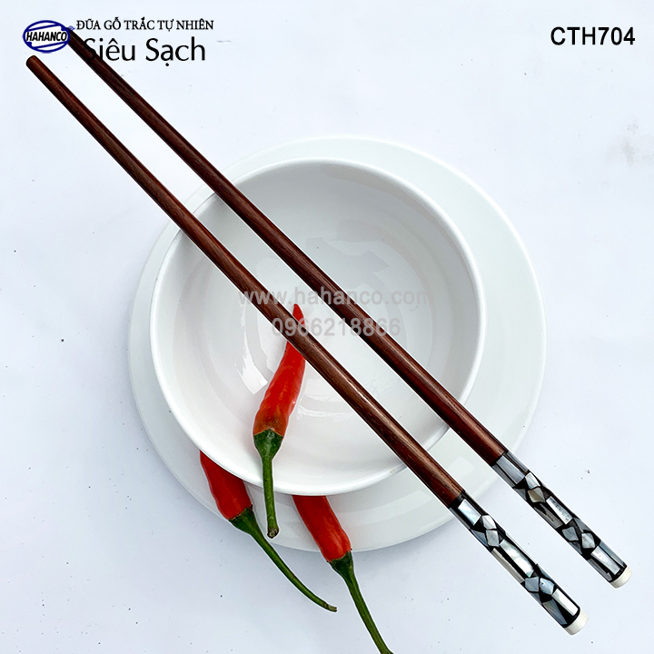 Đũa gỗ Trắc đầu cẩn xà cừ hoa văn thủ công, đẹp mắt (10 đôi) CTH704 - Tặng kèm hộp đẹp làm quà biếu