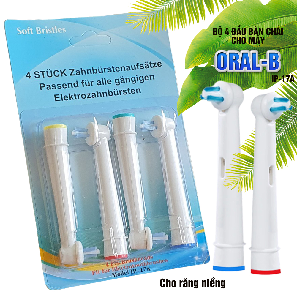 Cho máy Oral B, răng niềng, Set bộ 4 đầu bàn chải đánh răng điện New IP-17A cho răng niềng Minh House-Hàng chính hãng