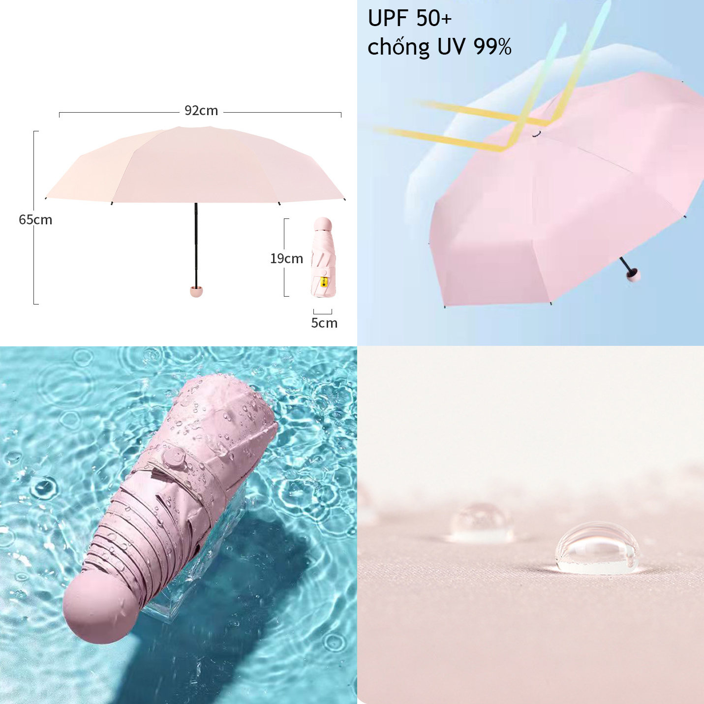 Ô Dù gấp gọn mini bỏ túi 19cm , dù che mưa , chống tia UV 8 nan