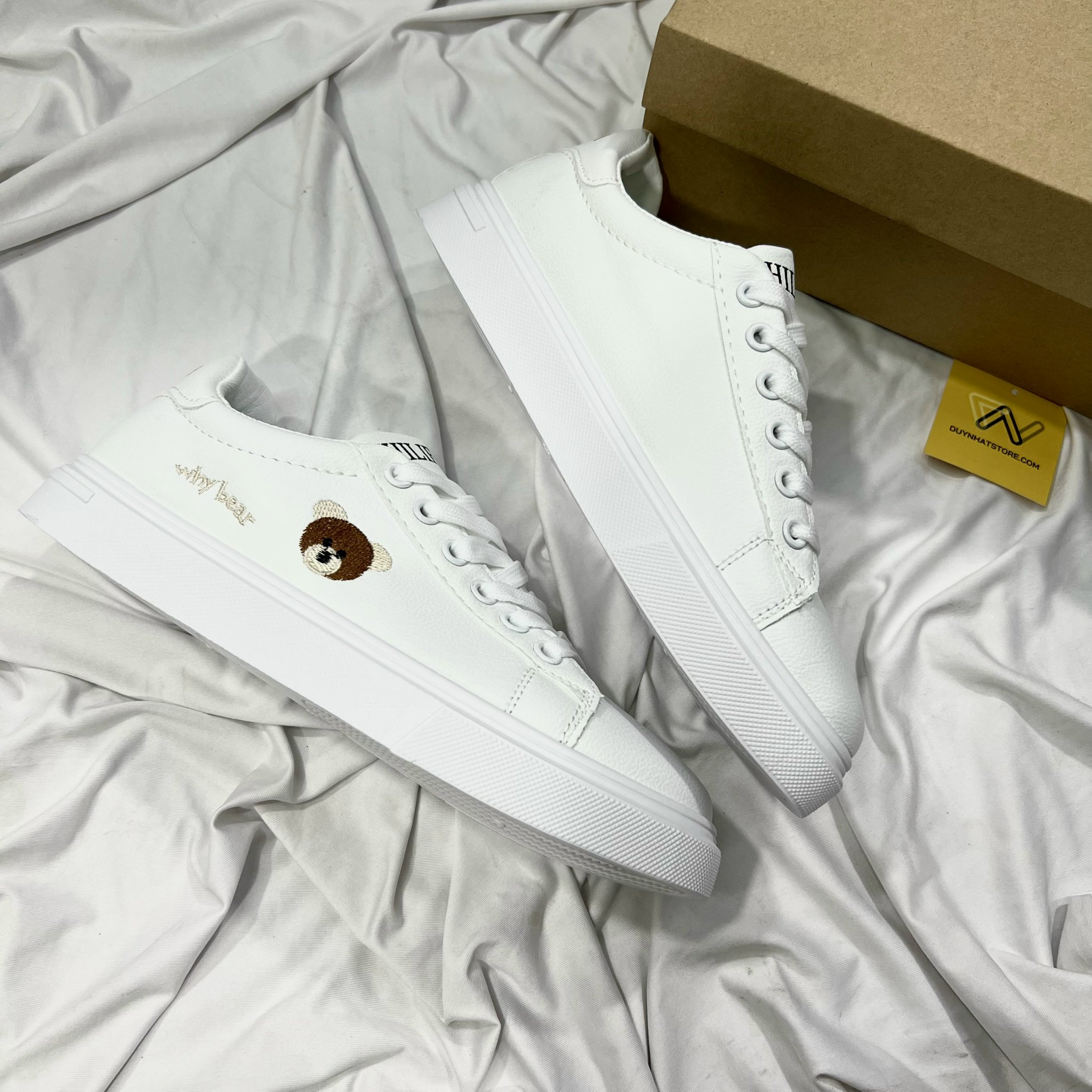Giày Thể Thao Nữ Màu Trắng Phối Hình Gấu Duy Nhật Store Sang Bonsai Uzzang Đẹp Đế 2cm Êm Sneaker Bata Trendy Đơn Giản