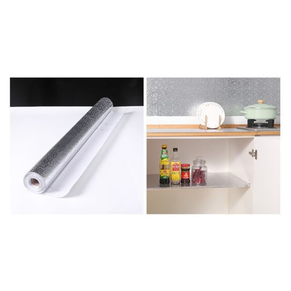 Decal dán bếp tráng nhôm cách nhiệt màu bạc - có keo sẵn khổ rộng 60cm dài 5m