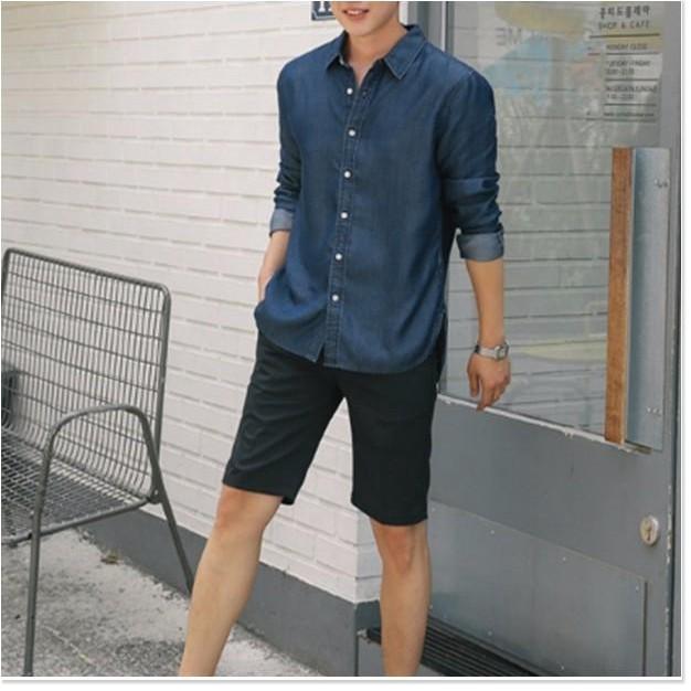 Áo sơ mi nam cổ bẻ tay dài chất cotton jean - có size lớn XXL