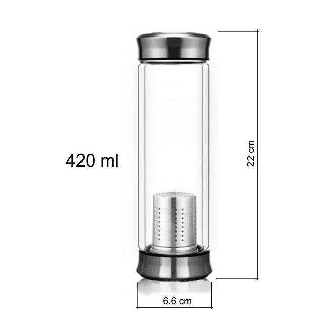 Bình pha trà giữ nhiệt bằng thủy tinh 2 lớp và inox304 cao cấp 300-420ml