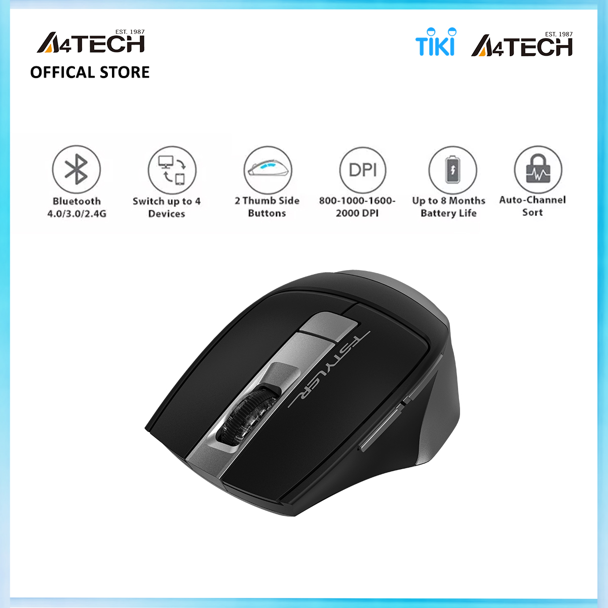 [Tặng túi phụ kiện đựng cáp sạc] Chuột vi tính FB35 Wireless Bluetooth A4tech - Hàng chính hãng