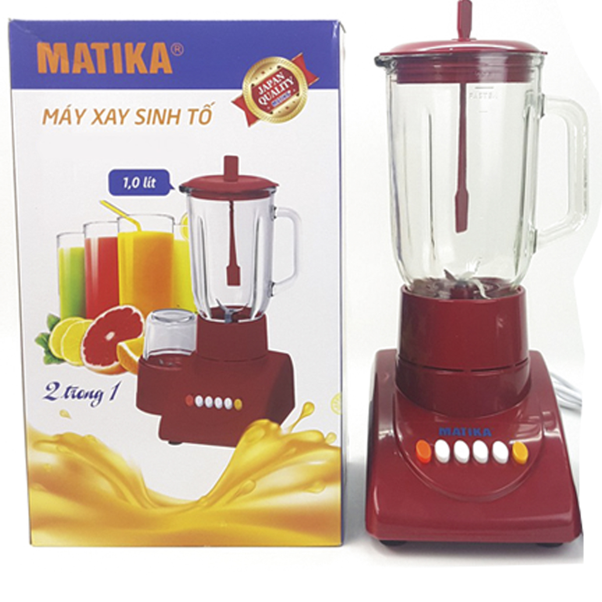 Máy Xay Sinh Tố Matika Công Suất 300W Xay Cực Nhanh 2 Cối Xay thủy Tinh- Hàng Chính Hãng