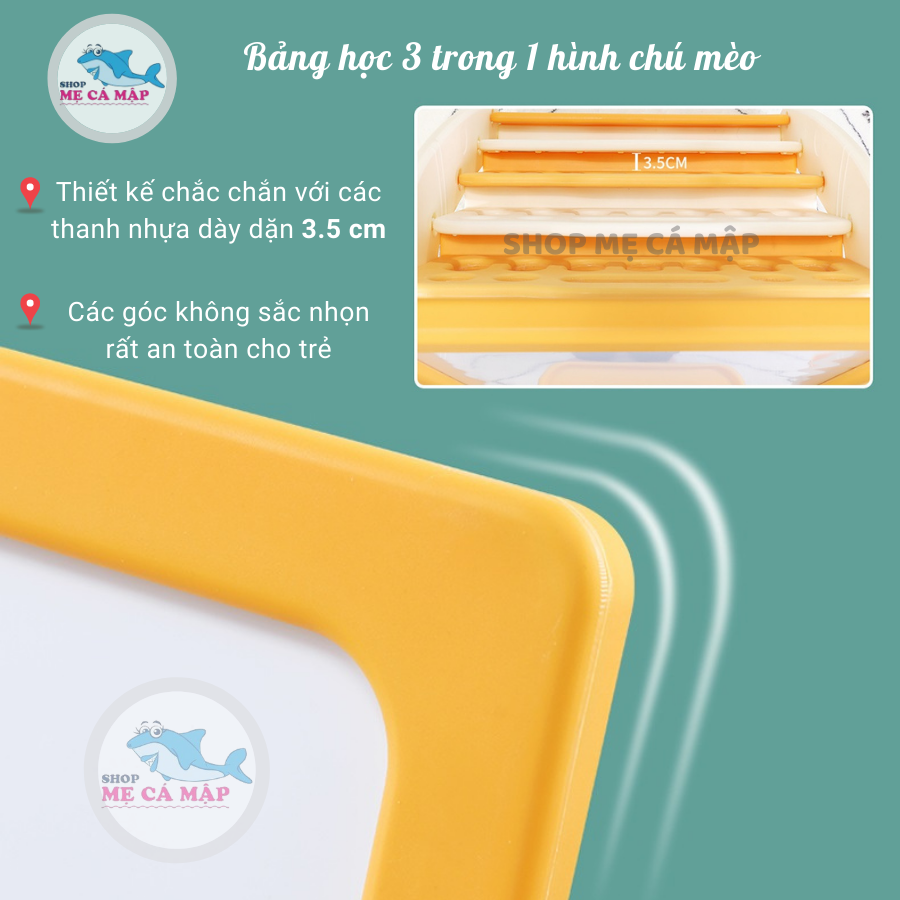 Bảng học cho bé hình con mèo TẶNG ghế, hộc để đồ, bàn học, Mặt bảng phủ nano Sản phẩm 3 in 1