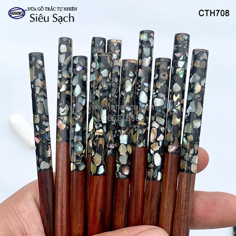Đũa gỗ Trắc đầu khảm ốc bào ngư Úc (10 đôi/hộp) CTH708 - đũa sạch, không chất tẩy rửa độc hại - Sang trọng trên bàn ăn