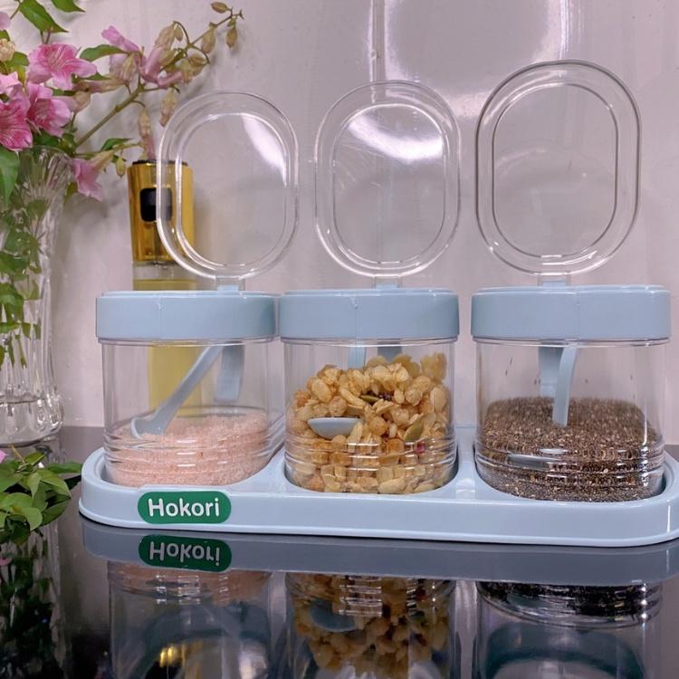 Bộ 3 Hũ Đựng Gia Vị Việt Nhật HOKORI Cao Cấp, Hũ Đựng Gia Vị Đẹp Có Kèm Thìa Tiện Lợi_Nutosan