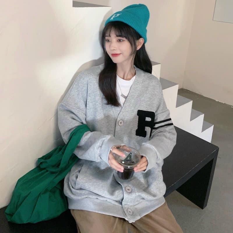 Bomber cardigan chữ R vạch tay unisex siêu xinh thụng
