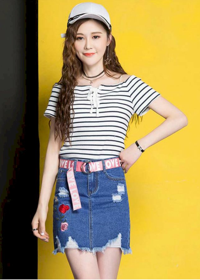 Chân váy jeans rách hoa hồng Mã: VN719