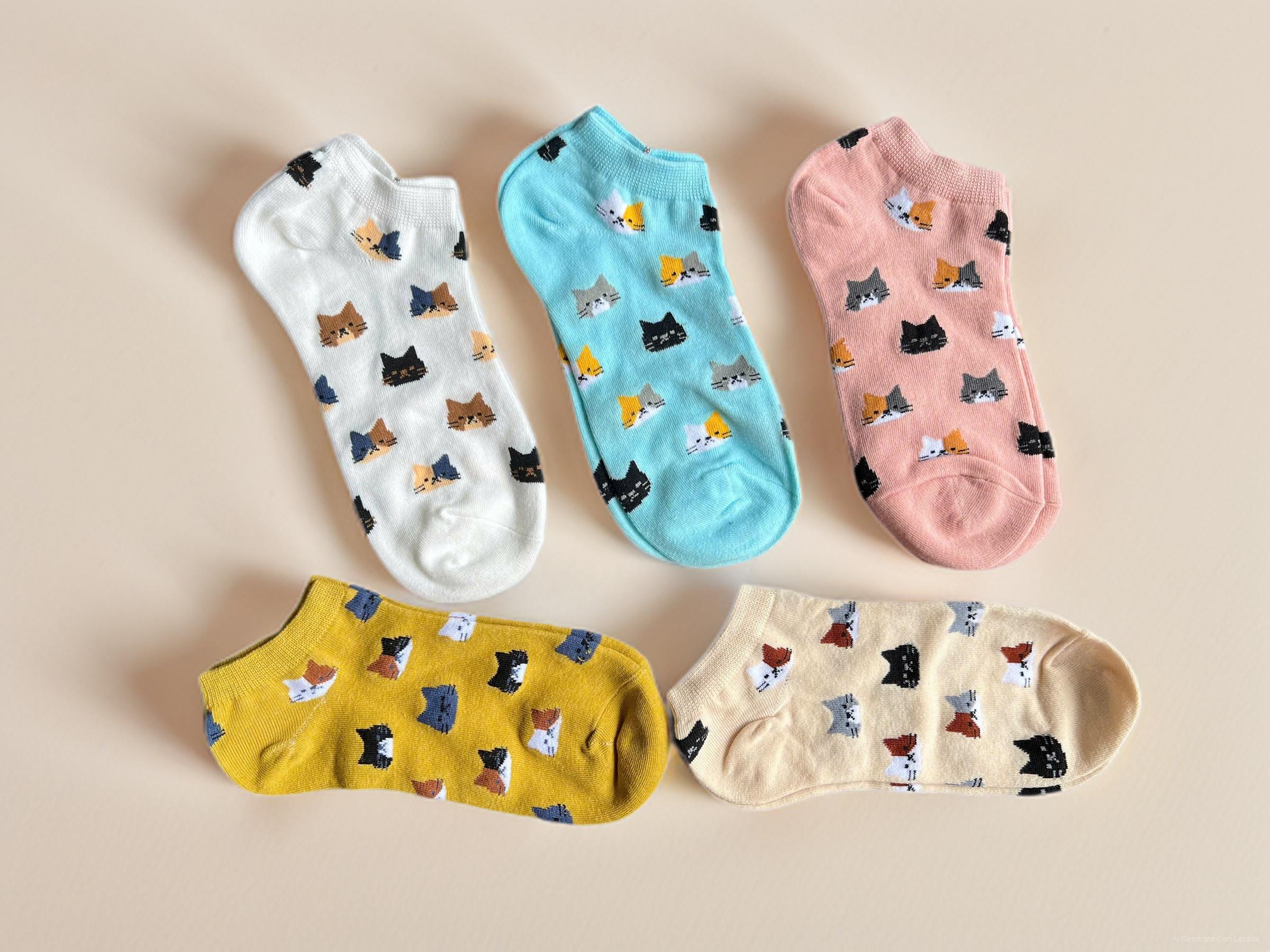 SET 5 ĐÔI TẤT VỚ NỮ HOẠ TIẾT MÈO DỄ THƯƠNG MÃ 31 DÀNH CHO NỮ