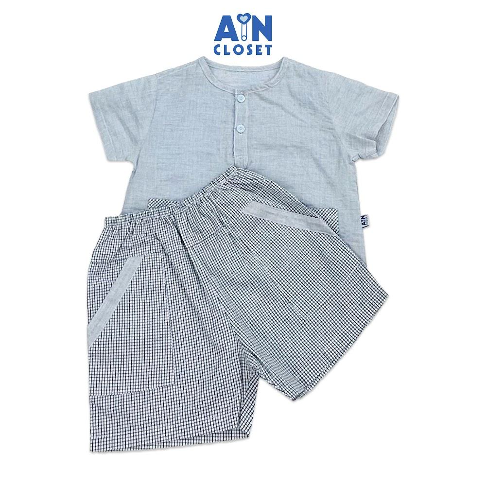 Bộ quần áo ngắn unisex cho bé họa tiết Caro Nhí Xám cotton - AICDBTINELEX - AIN Closet