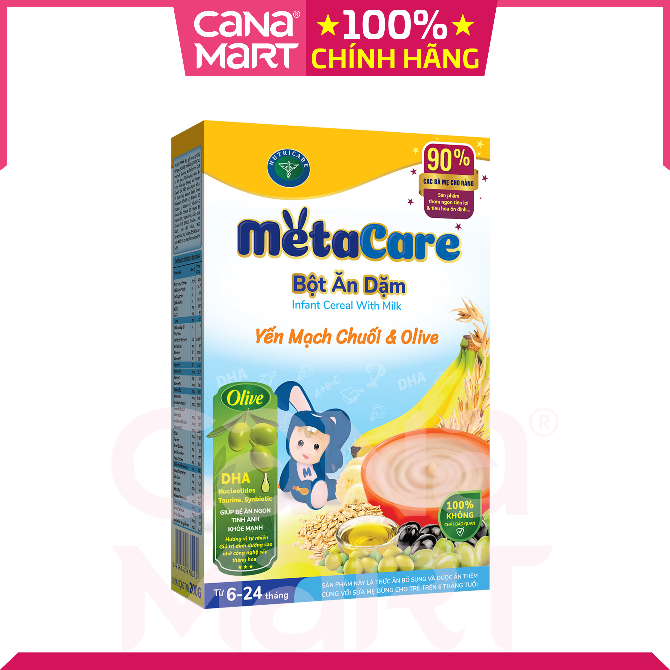 Bột ăn dặm tốt cho bé Nutricare Metacare Yến mạch chuối &amp; olive (200g)