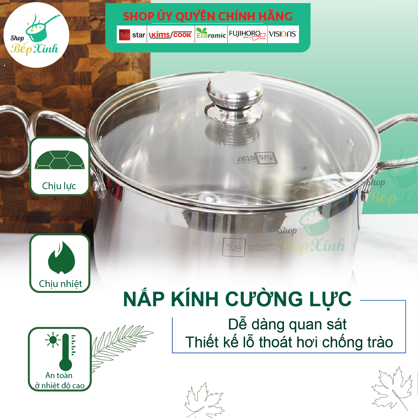 Nồi Inox 3 Đáy Nắp Kính Fivestar N28-3DG - Hàng Chính Hãng