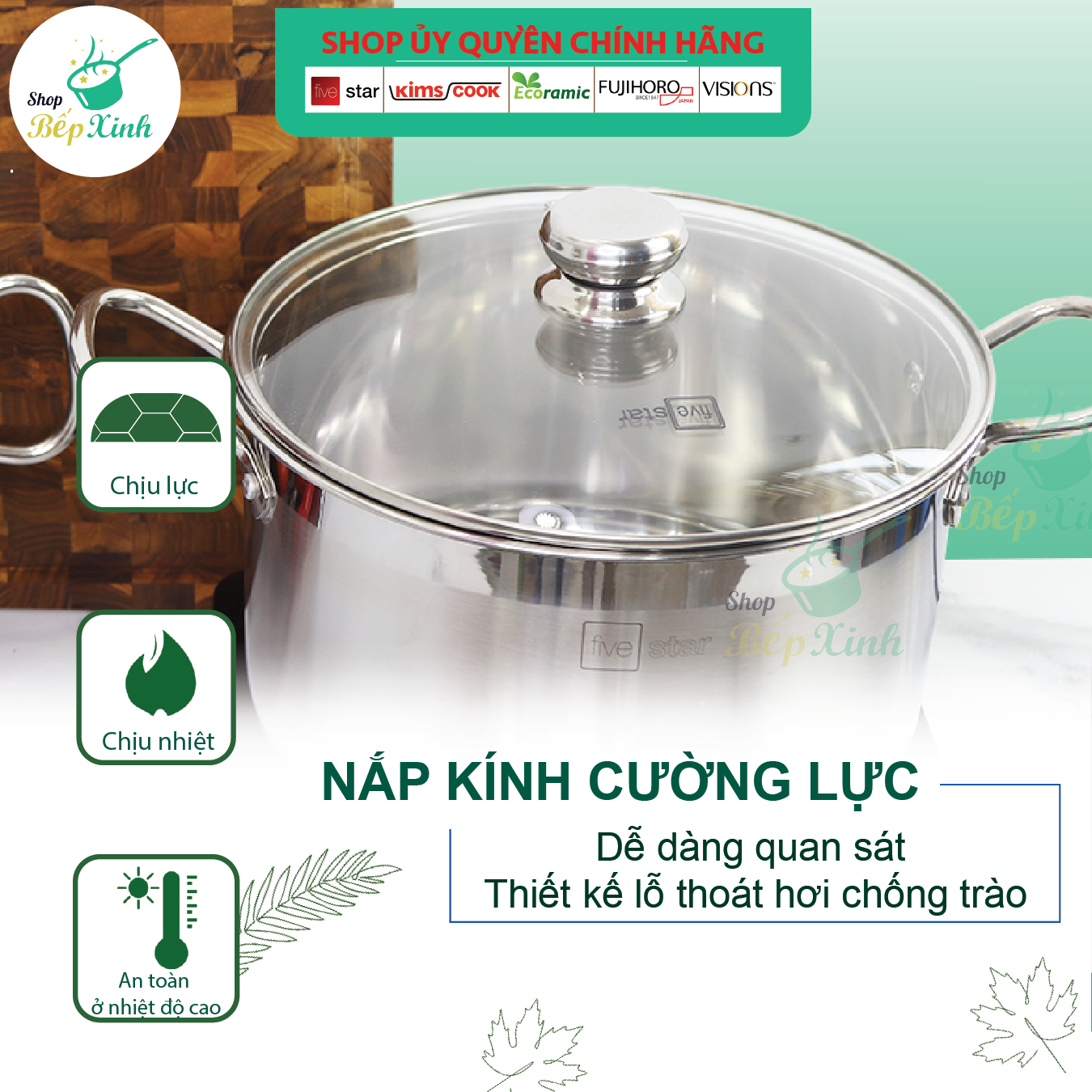 Nồi Luộc Gà Inox 430 Bếp Từ 3 Đáy Fivestar Nắp Kính (30 cm)