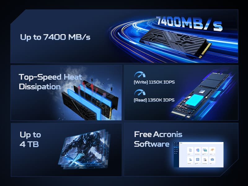 Ổ cứng SSD Acer Predator GM7000 Heatsink 512GB / 1TB / 2TB PCIe Gen 4x4, Tốc độ đọc Up to 7400 MB/s Bảo hành 5 năm Hàng chính hãng