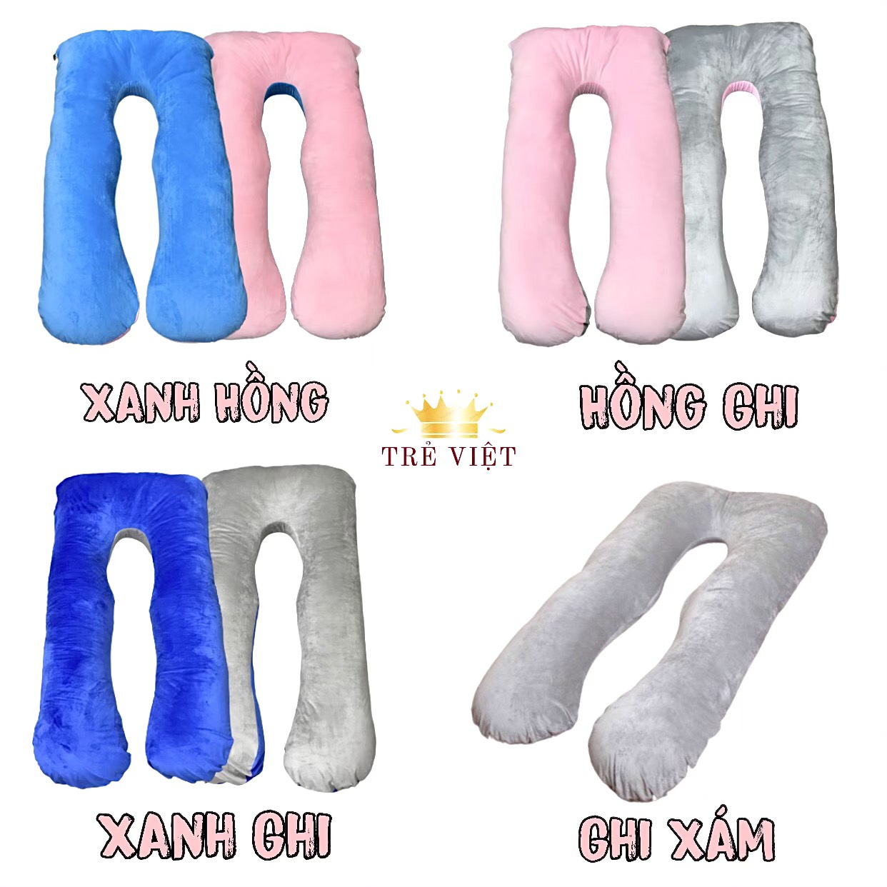 Gối ôm bà bầu, gối chữ U vải nhung cao cấp, lõi bông căng phồng êm ái, hỗ trợ nâng đỡ cơ thể, tránh tình trạng đau lưng.