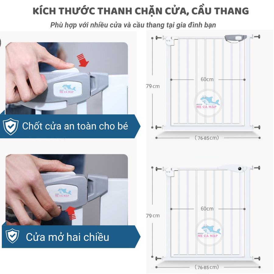 Chặn Cửa Chặn Cầu thang an toàn, chắn cửa dày nặng, thanh chặn cửa cao 79cm bảo vệ bé an toàn