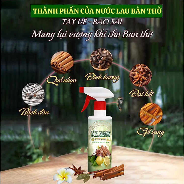 Chai Xịt Lau Làm Sạch Bàn Thờ Cao Cấp Tâm Khang Hương Chất Quế Và Thảo Mộc Tự Nhiên Giúp Tẩy Uế Tăng Vượng Khí May Mắn Tài Lộc Chai 500ml