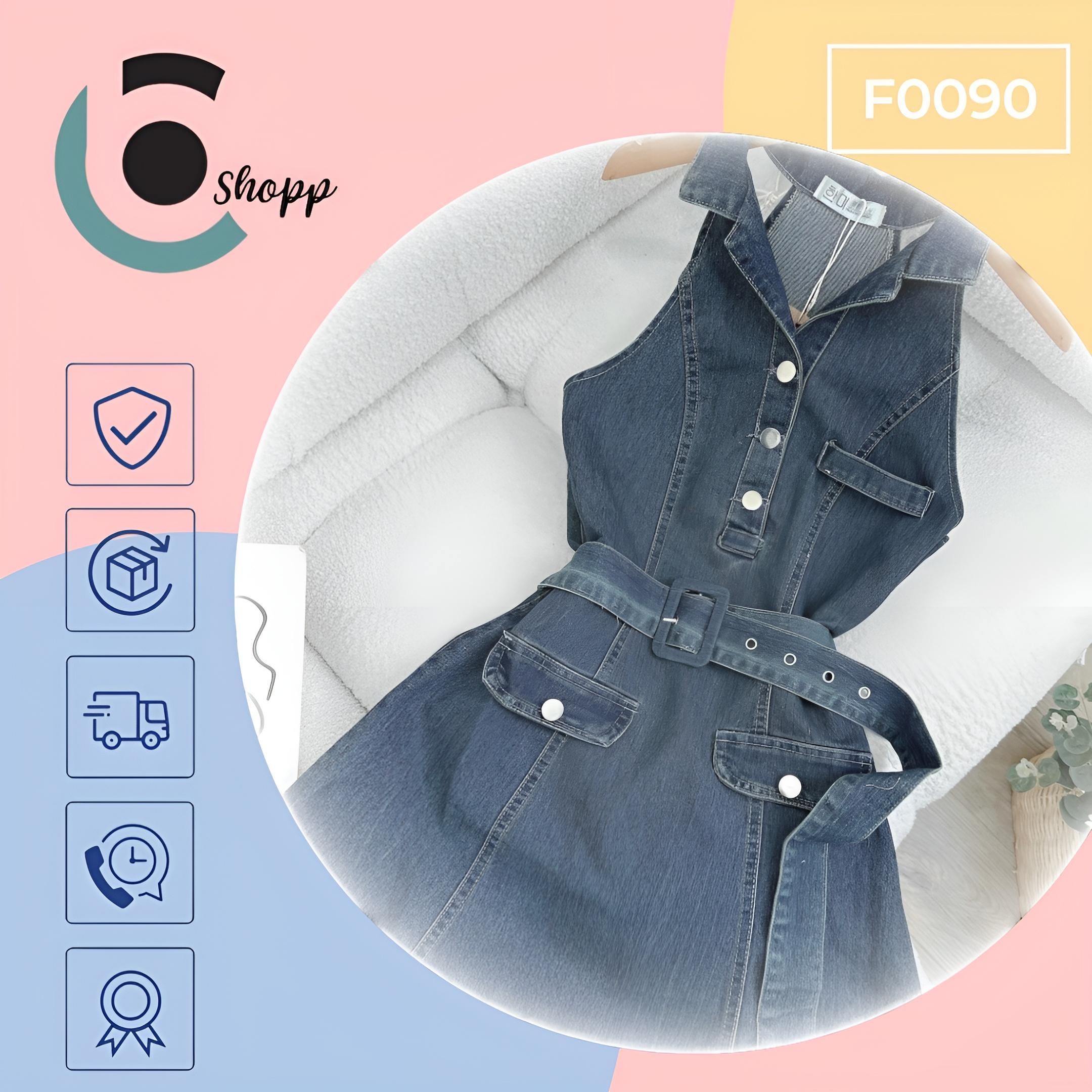 Đầm chữ A jeans cổ sơ mi cao cấp
