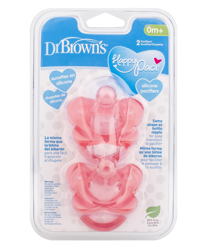 Set 2 ty ngậm Dr Brown's siêu mềm đầu tròn Happy Paci, 100% silicone